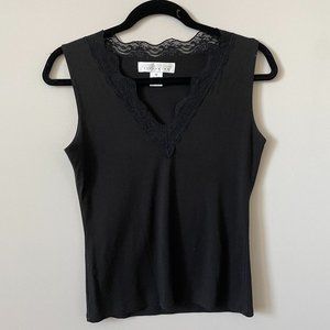 Black V-Neck Lace Trim Tank Top